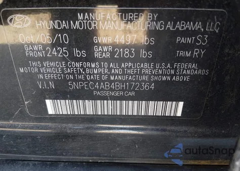 2011 Hyundai Sonata Se 2.0T from USA, damaged, VIN 5NPEC4AB4BH172364